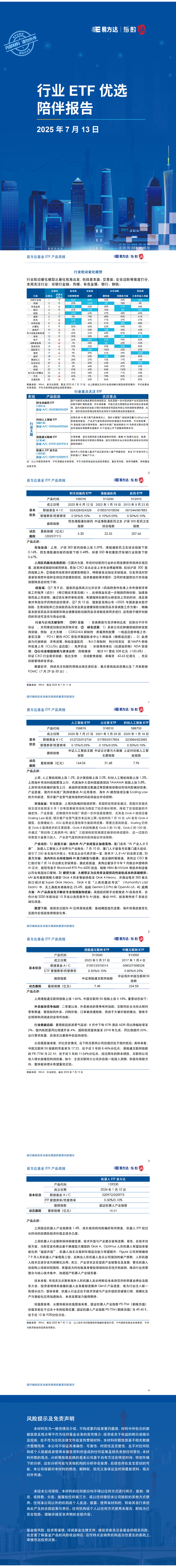 行业ETF优选周度陪伴（2025年7月第二周） 