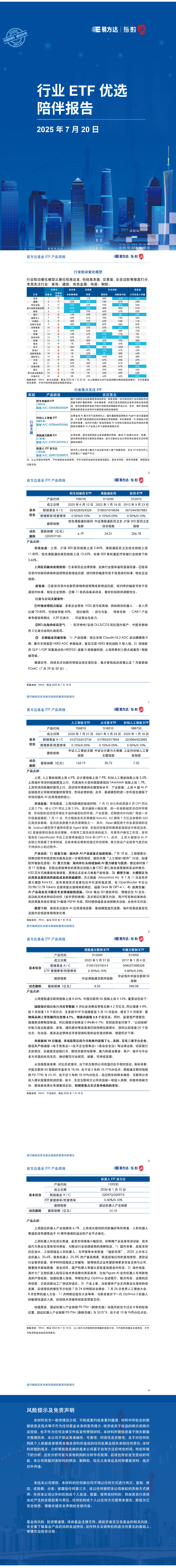 行业ETF优选周度陪伴（2025年7月第三周）